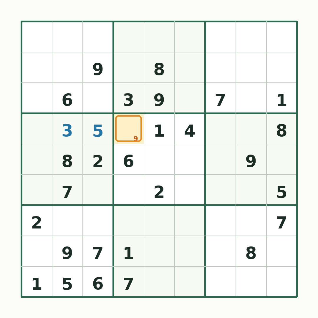 第3次落子：第4行第4列填入9
