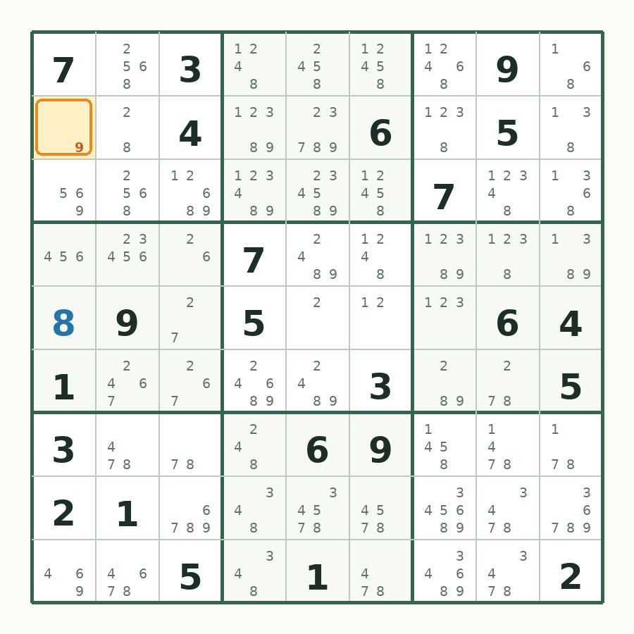 第 2 步数独棋盘图解