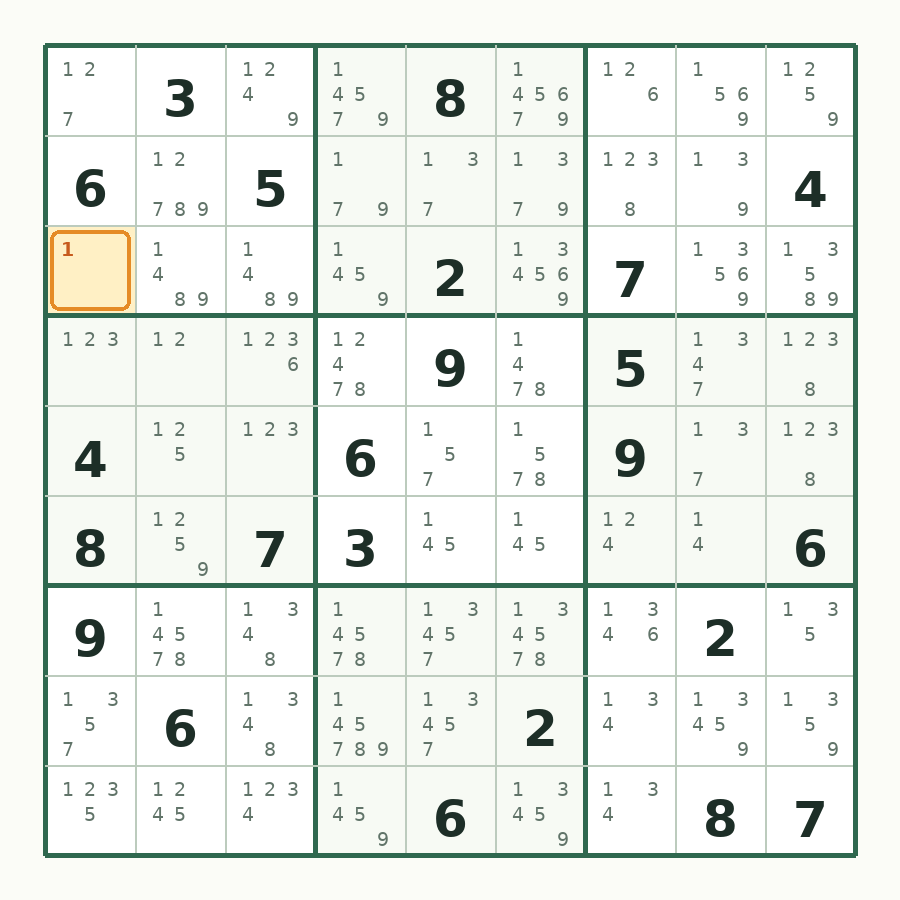 第 1 步数独棋盘图解