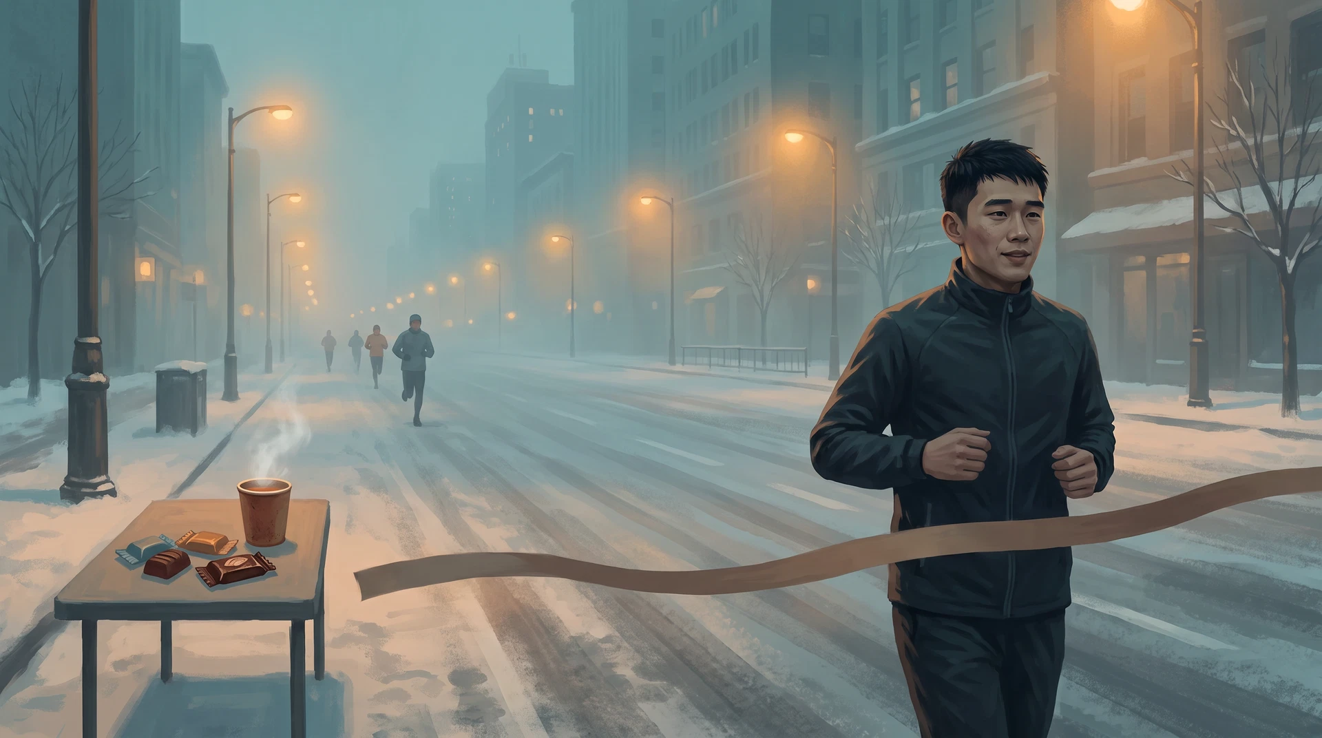 马拉松终点：耐力挑战结束后的安静胜利
